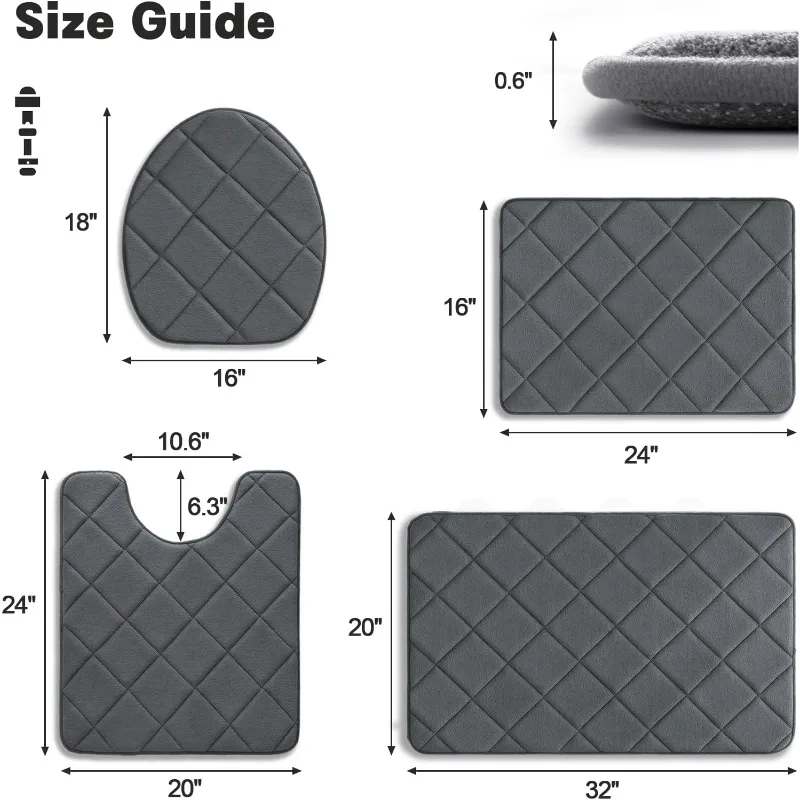 Non-Slip Memory Foam Bathroom Rug - Machine Wash, Water-absorbent Set for Toilet and Floor - Dark Grey
Non-Slip Memory Foam Bathroom Rug - Machine Wash, Water-absorbent Set for Toilet and Floor - Dark Grey