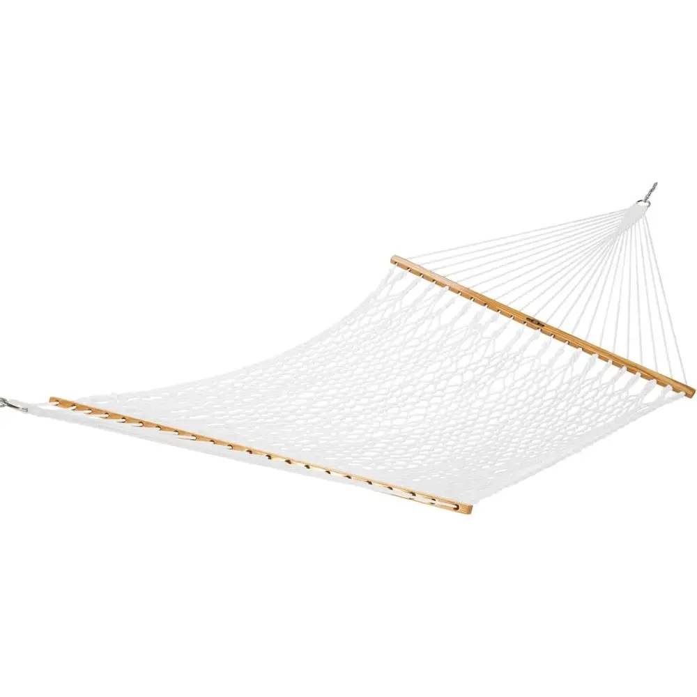 Two-Person White Rope Hammock - 13ft x 60in, 450 lbs Capacity, Oak Bar, Zinc Hardware, Made in USA
Two-Person White Rope Hammock - 13ft x 60in, 450 lbs Capacity, Oak Bar, Zinc Hardware, Made in USA