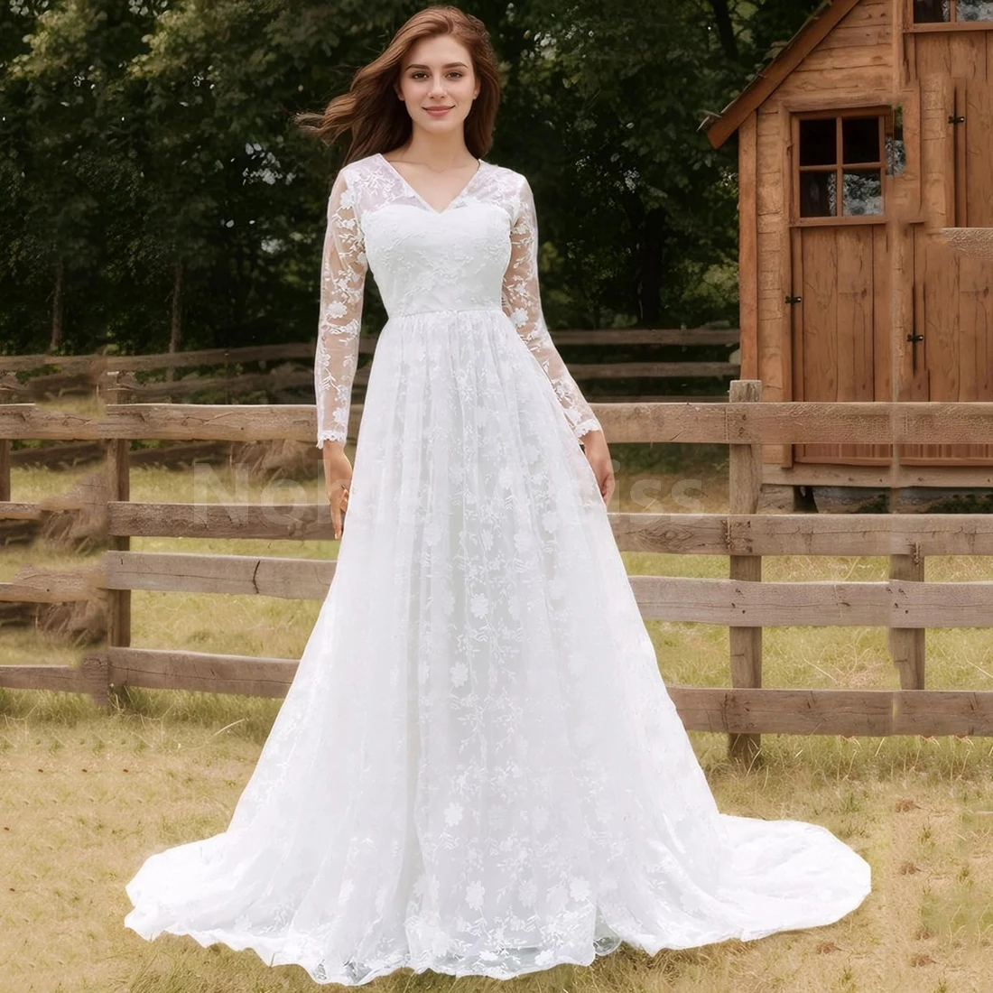 Elegant V-Neck Lace Wedding Dresses for Bride A-Line Beach Bridal Gowns with Sleeves Customized
Elegant V-Neck Lace Wedding Dresses for Bride A-Line Beach Bridal Gowns with Sleeves Customized