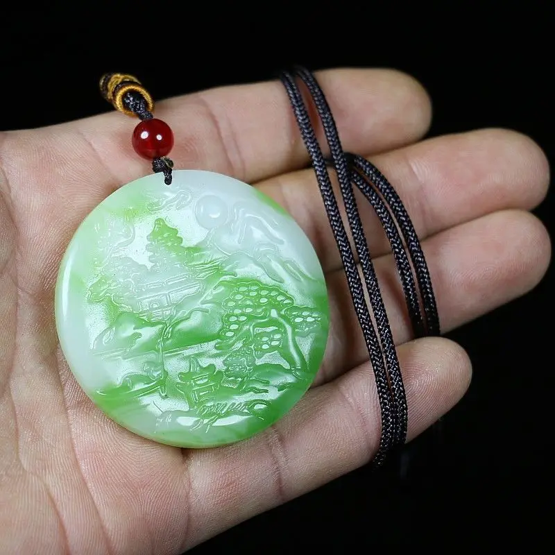 100% Authentic Hotan Jade Green and White Two-Color Landscape Round Pendant Necklace for Men and Women Jewelry Necklace
100% Authentic Hotan Jade Green and White Two-Color Landscape Round Pendant Necklace for Men and Women Jewelry Necklace