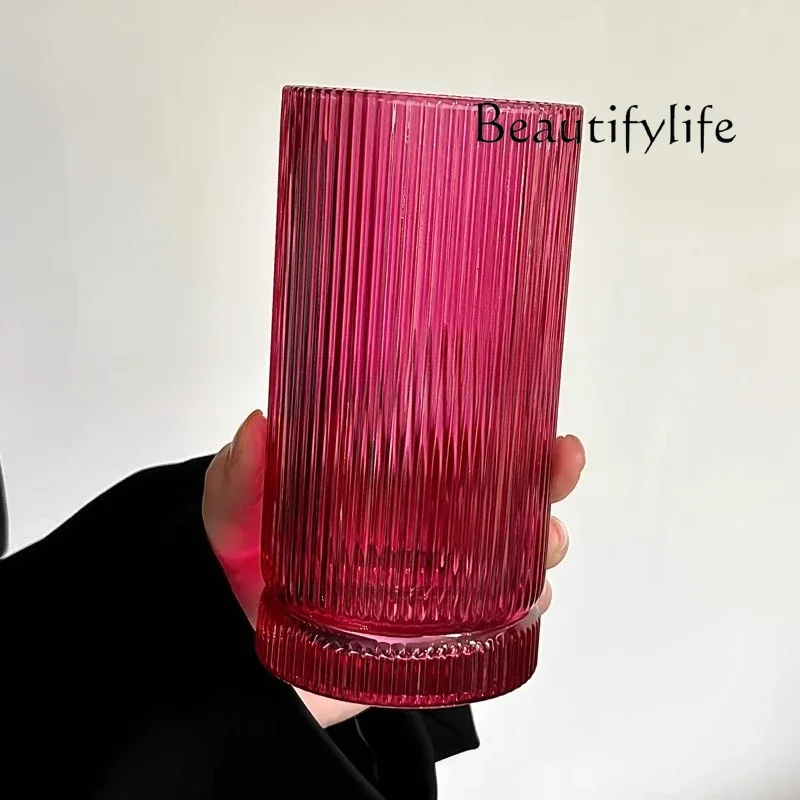 Rose red glass vertical stripes simple household water cup female personality high value coffee juice milk cup
Rose red glass vertical stripes simple household water cup female personality high value coffee juice milk cup