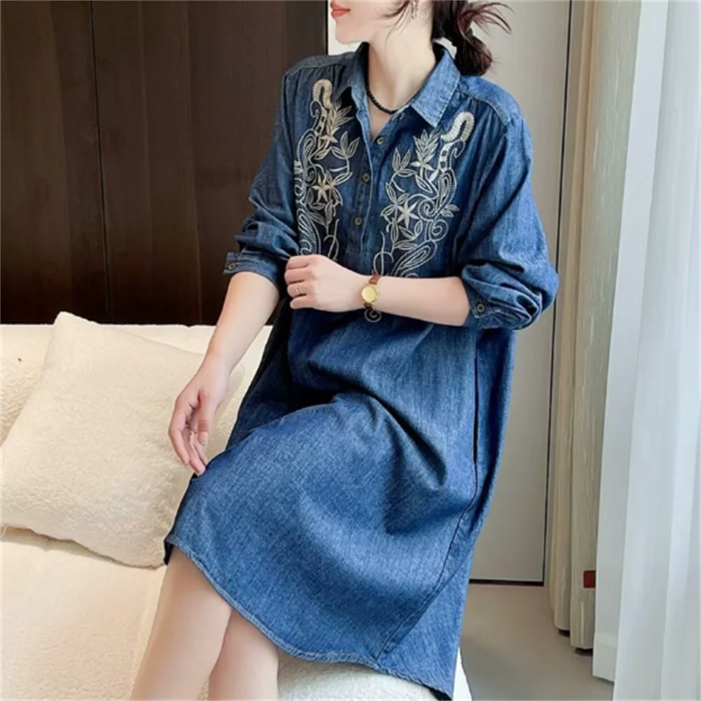 new vintage denim dress loose embroidered lapel shirt temperament long dress women
new vintage denim dress loose embroidered lapel shirt temperament long dress women