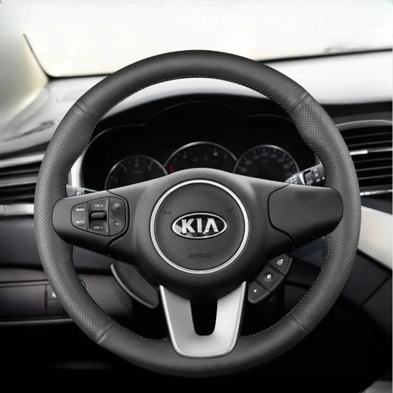 For kia Carens Rondo 2013-2016 hand stitched high quality black Genuine Leather Car Steering Wheel Cover
For kia Carens Rondo 2013-2016 hand stitched high quality black Genuine Leather Car Steering Wheel Cover
