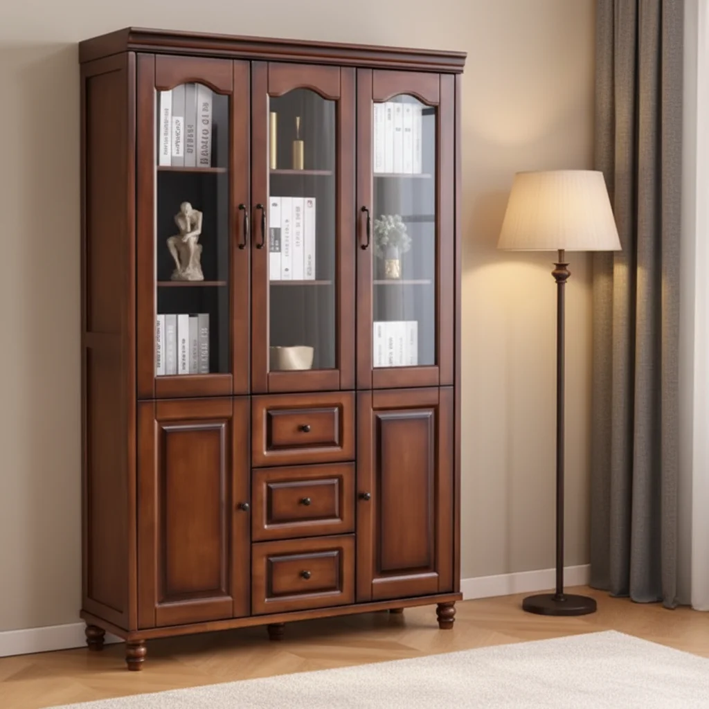 Solid Wood American Country Style Three-Door Glass Chestnut Color Bedroom Antique Storage Bookcase for Home Office Apartment
Solid Wood American Country Style Three-Door Glass Chestnut Color Bedroom Antique Storage Bookcase for Home Office Apartment
