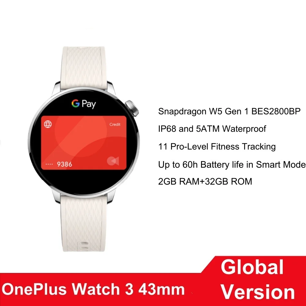 Глобальная версия OnePlus Watch 3 43 мм Смарт-часы NFC 1,32-дюймовый AMOLED-экран Snapdragon W5 Bluetooth Отслеживание звонков и здоровья
Глобальная версия OnePlus Watch 3 43 мм Смарт-часы NFC 1,32-дюймовый AMOLED-экран Snapdragon W5 Bluetooth Отслеживание звонков и здоровья
