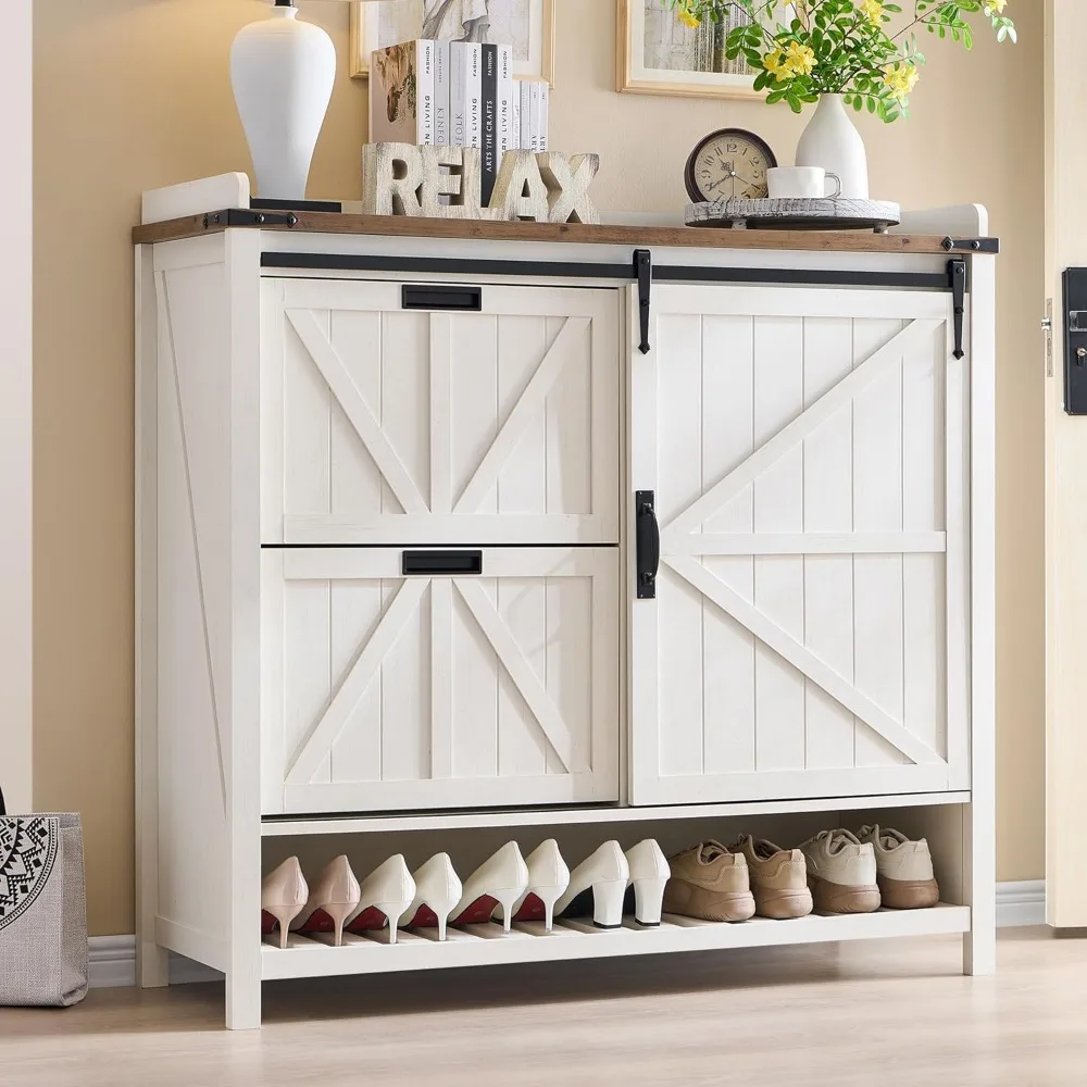 Shoe Storage Cabinet with 2 Flip Drawers & Sliding Door, Farmhouse Entryway Shoe Organizer, Freestanding Rustic Hidden Shoe
Shoe Storage Cabinet with 2 Flip Drawers & Sliding Door, Farmhouse Entryway Shoe Organizer, Freestanding Rustic Hidden Shoe