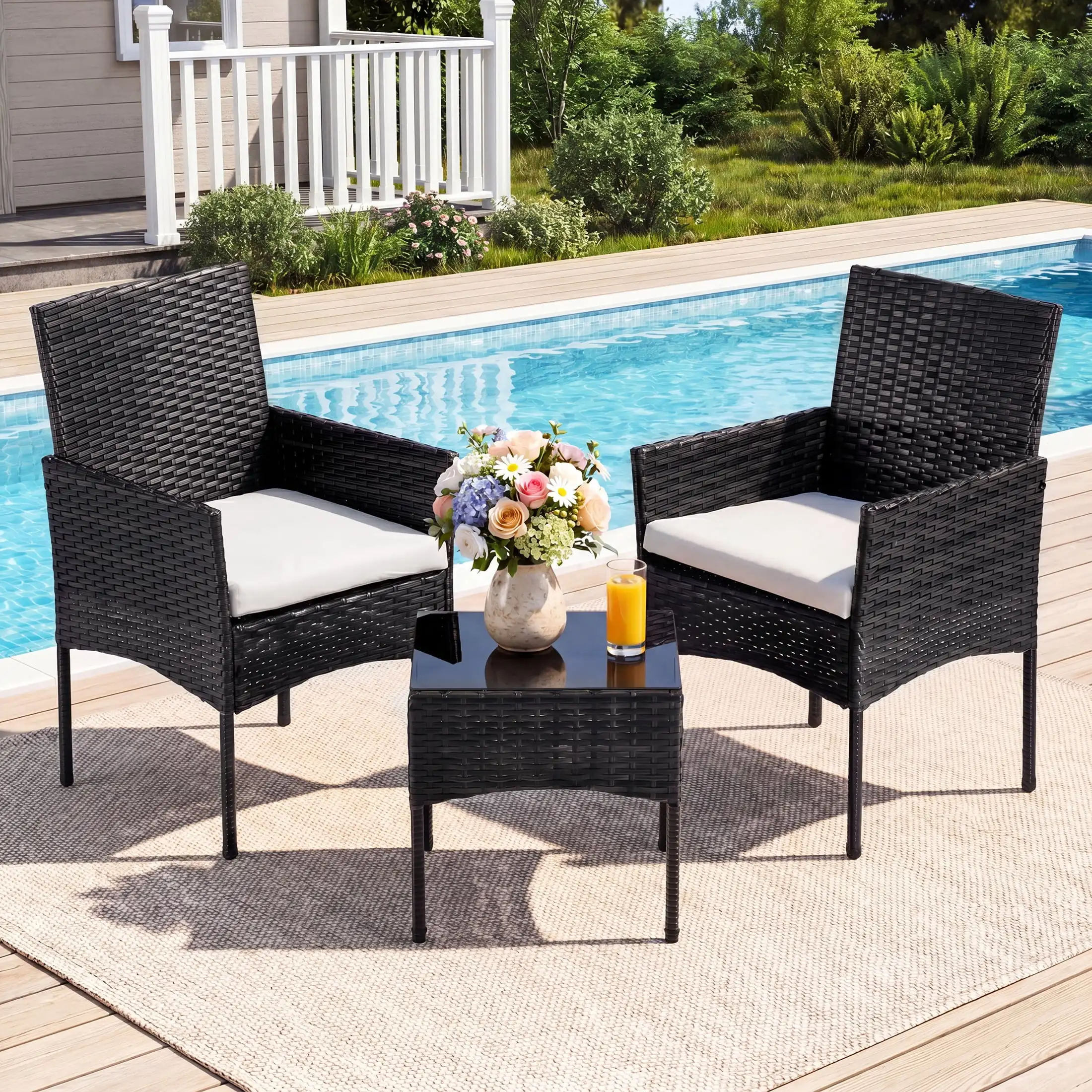 3-Piece Patio Furniture Set, Wicker Outdoor PE Rattan Furniture with Coffee Table & Washable Cushion, Compact Bistro Conversatio
3-Piece Patio Furniture Set, Wicker Outdoor PE Rattan Furniture with Coffee Table & Washable Cushion, Compact Bistro Conversatio