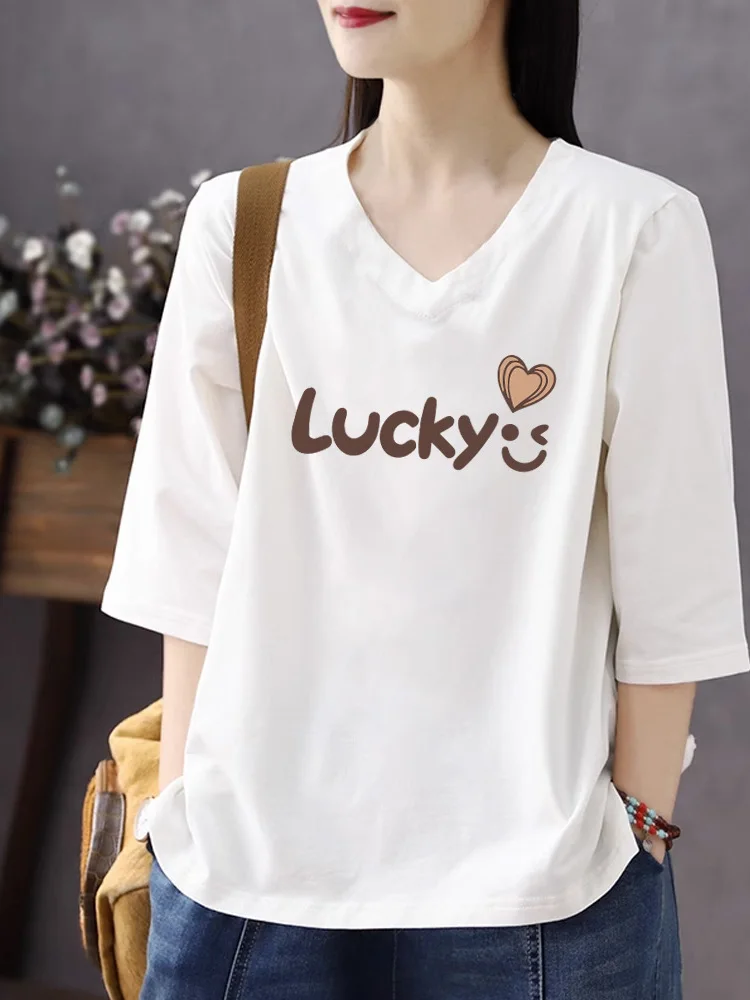 Pure Cotton V-Neck Three-Quarter Sleeve T-Shirt Casual Style Spring Summer New Age-Defying Korean Version Chicken Heart Neck ...
Pure Cotton V-Neck Three-Quarter Sleeve T-Shirt Casual Style Spring Summer New Age-Defying Korean Version Chicken Heart Neck ...