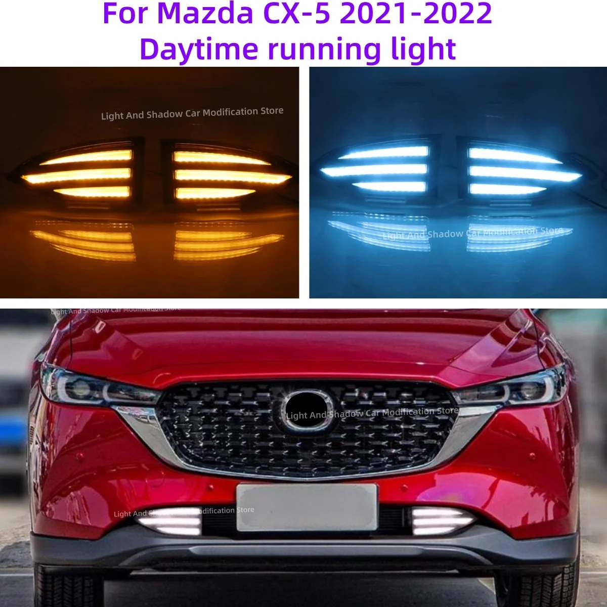 Fit for Mazda CX-5 2021-2022 Three colors LED Daytime running light Modification Front fog light Turn signal Automobile parts
Fit for Mazda CX-5 2021-2022 Three colors LED Daytime running light Modification Front fog light Turn signal Automobile parts
