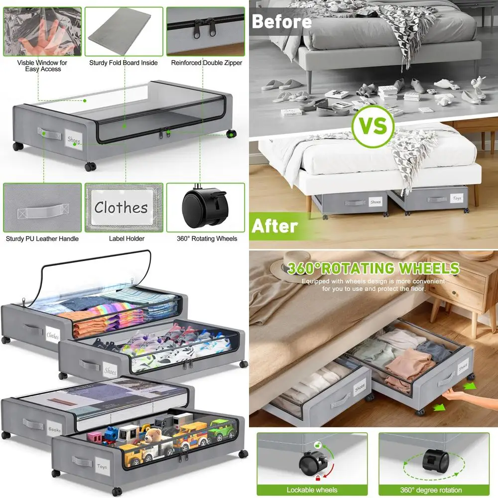 4-Pack Rolling Underbed Storage Boxes with Clear Lids, Grey - Ideal for Shoes, Clothes, and Blankets
4-Pack Rolling Underbed Storage Boxes with Clear Lids, Grey - Ideal for Shoes, Clothes, and Blankets