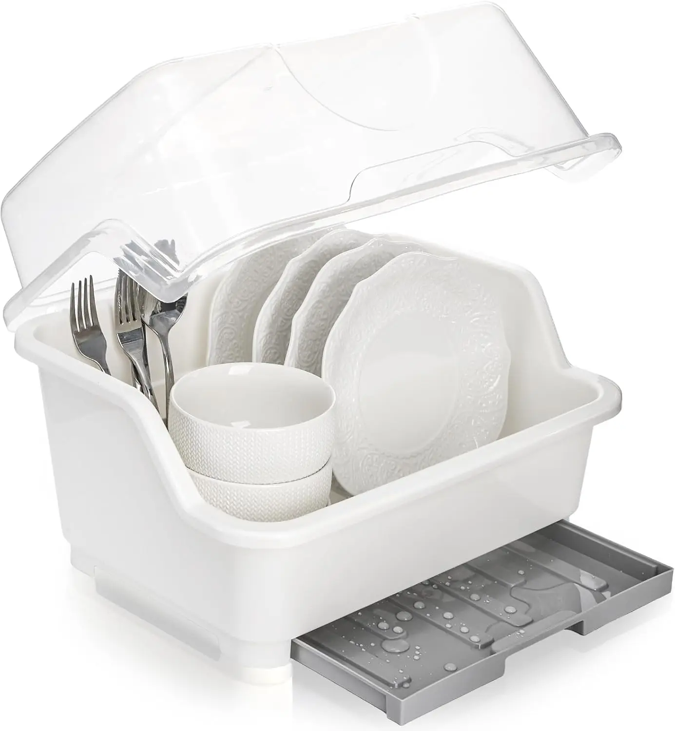 Пластиковая сушилка для посуды со съемной сливной доской, органайзером для чашек и посуды для кухонного шкафа
Пластиковая сушилка для посуды со съемной сливной доской, органайзером для чашек и посуды для кухонного шкафа