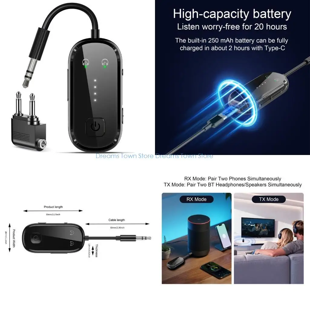 HX6A Портативный Bluetooth-совместимый вспомогательный звуковой передатчик, приемник для проводных устройств с 13-часовым RX и
HX6A Портативный Bluetooth-совместимый вспомогательный звуковой передатчик, приемник для проводных устройств с 13-часовым RX и