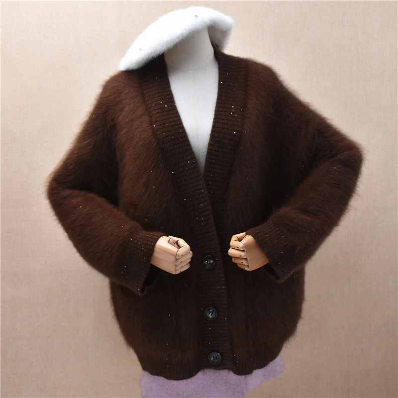 Women Mujer Autumn Winter Thick Warm Hairy Mink Cashmere Knitted Shining Sequins V-Neck Long Sleeves Loose Cardigan Sweater Coat
Women Mujer Autumn Winter Thick Warm Hairy Mink Cashmere Knitted Shining Sequins V-Neck Long Sleeves Loose Cardigan Sweater Coat