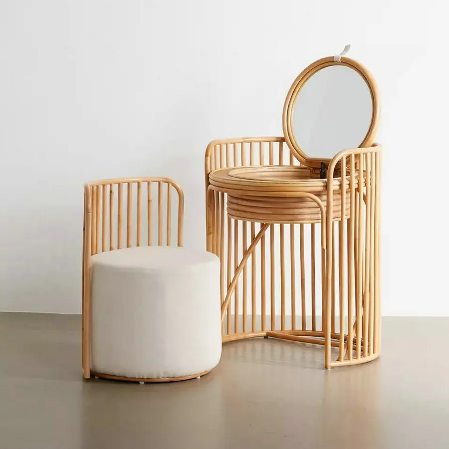 #Vintage Dressing Room Rattan Make Dressing Table with Mirror and Chair Bedroom Rounded Vanity Table and Stool Set for Home Use
#Vintage Dressing Room Rattan Make Dressing Table with Mirror and Chair Bedroom Rounded Vanity Table and Stool Set for Home Use