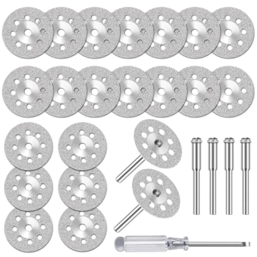 20 pcs 545 Diamond Cutting Wheel Cut Off Discs Coated 22mm for Dremel Rotary Tool with 402 Mandrel (3mm) 4pcs and Screwdriver f
20 pcs 545 Diamond Cutting Wheel Cut Off Discs Coated 22mm for Dremel Rotary Tool with 402 Mandrel (3mm) 4pcs and Screwdriver f