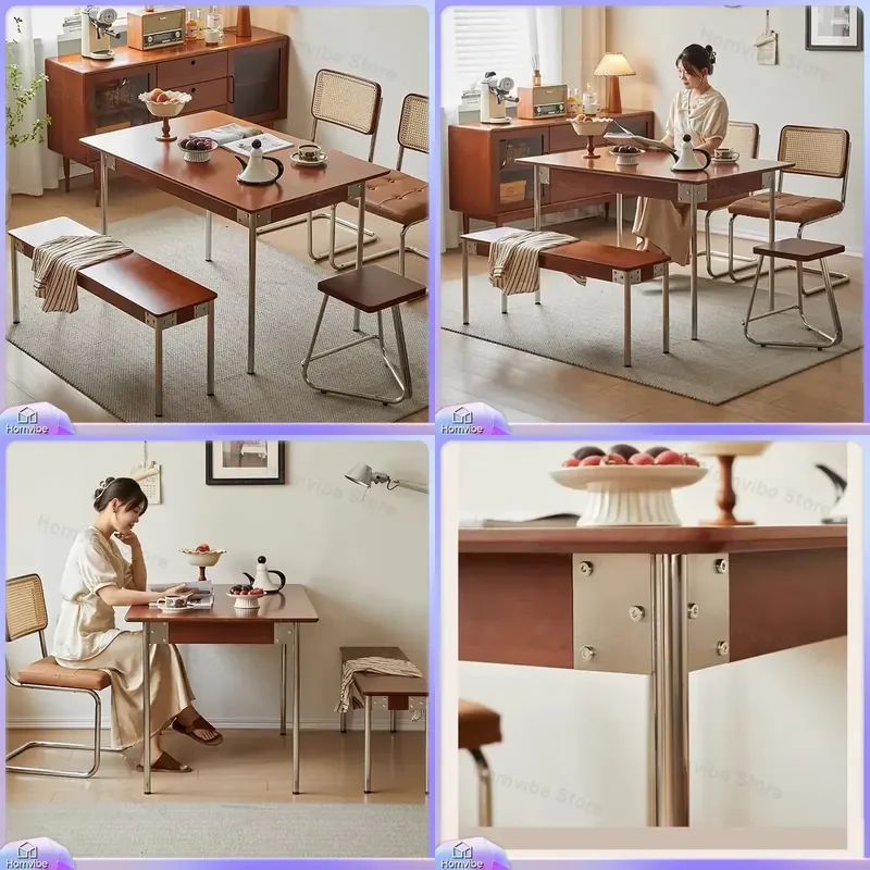 Retro Solid Wood Dining Table Set with 4 Chairs Modern Walnut Kitchen Dining Table for Home Decoration Living Room Household
Retro Solid Wood Dining Table Set with 4 Chairs Modern Walnut Kitchen Dining Table for Home Decoration Living Room Household