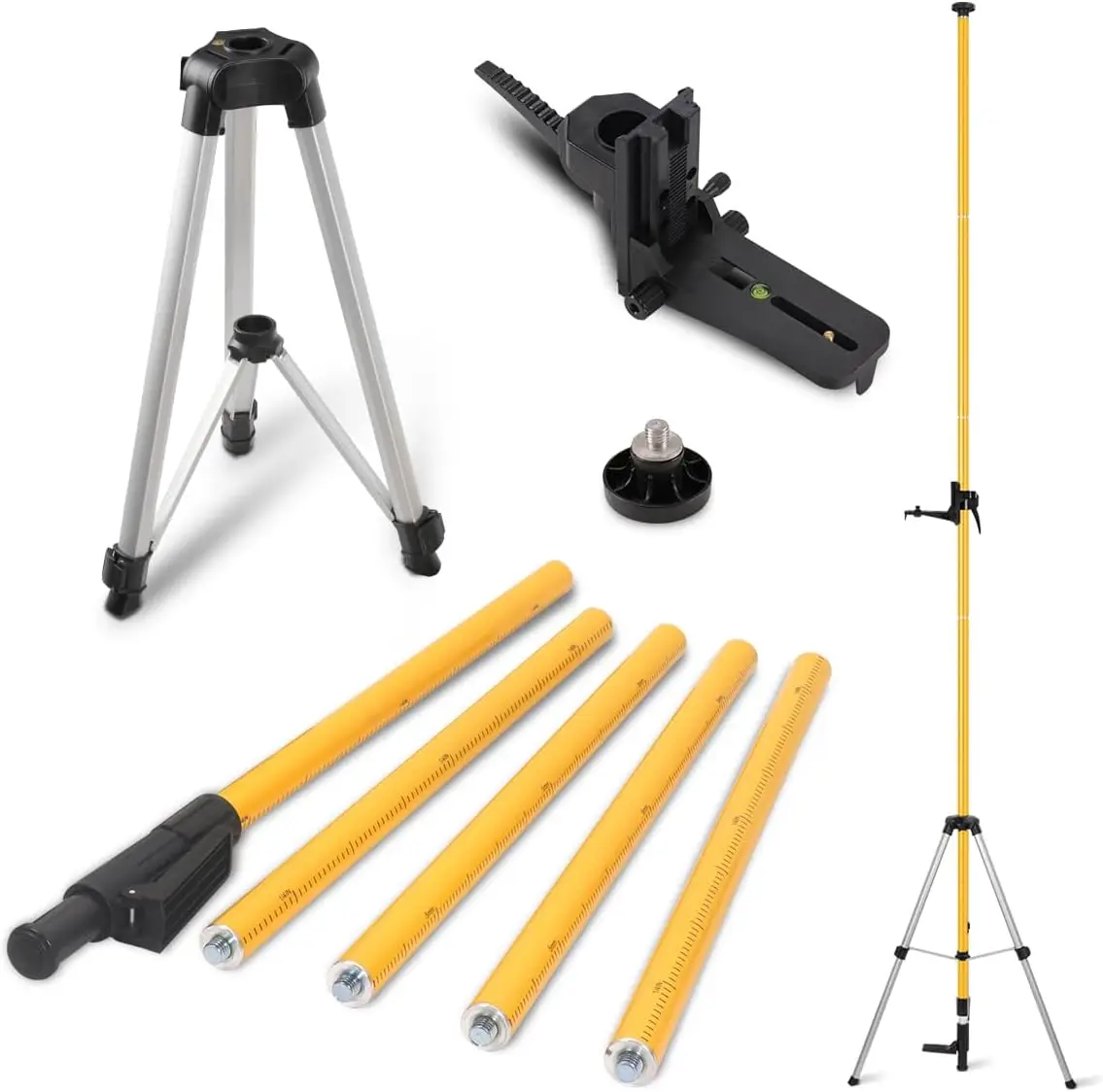 12FT Professional Telescoping Laser Level Pole with Tripod & Universal Mount - Yellow