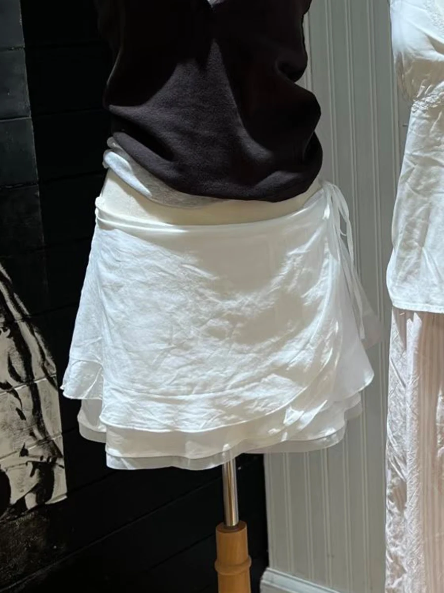 Asymmetric Ruffles Mini Skirts Woman Summer Low Waist Lace-up A-line Short Faldas Female Preppy Style Casual Sweet Skirt New
Asymmetric Ruffles Mini Skirts Woman Summer Low Waist Lace-up A-line Short Faldas Female Preppy Style Casual Sweet Skirt New