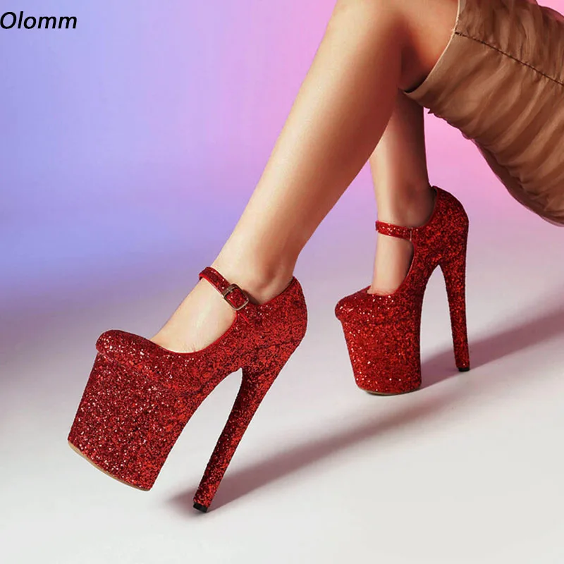 Olomm Women Spring Pumps Buckle Strap Sexy Glitter Stiletto Heels Round Toe Red Silver Banquet Shoes Ladies US Plus Size 4-10.5
Olomm Women Spring Pumps Buckle Strap Sexy Glitter Stiletto Heels Round Toe Red Silver Banquet Shoes Ladies US Plus Size 4-10.5