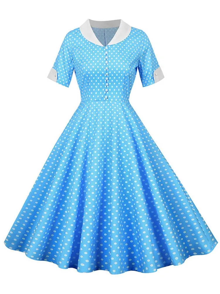 2022 Women Summer Dress Slim Short Sleeve Polka Dot Print High Waist Vintage Elegant Office Party Midi Sundress Robe
2022 Women Summer Dress Slim Short Sleeve Polka Dot Print High Waist Vintage Elegant Office Party Midi Sundress Robe