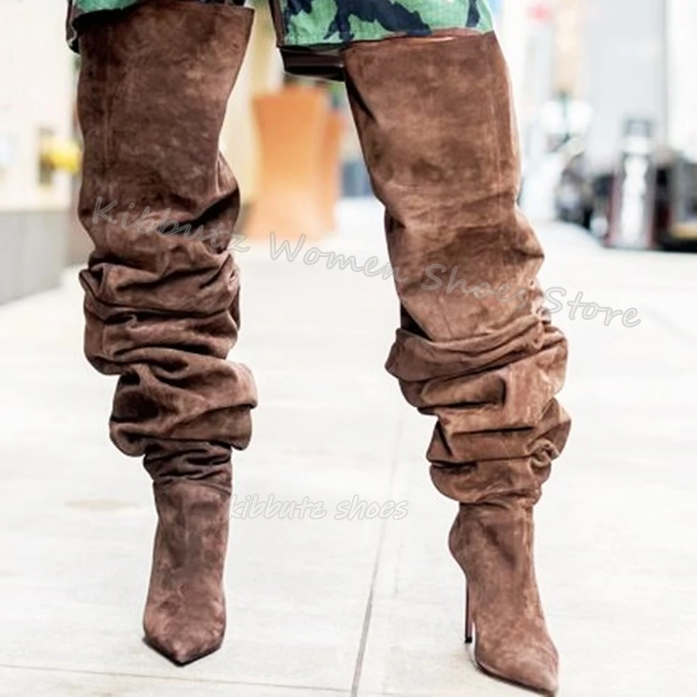 Pleated Over The Knee Boot Suede Slip-On Solid Color Fashion Novelty Sexy Hot Girls Concise Women Shoes Pointed Toe Thin Heels 
Pleated Over The Knee Boot Suede Slip-On Solid Color Fashion Novelty Sexy Hot Girls Concise Women Shoes Pointed Toe Thin Heels