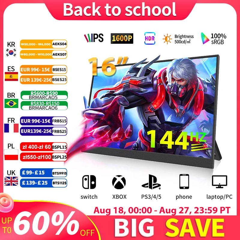16 inch 100% sRGB 2.5K 144Hz 500Cd/m² Gaming Monitor Portable Type-C HDMI-Compatible for Switch Laptop xbox Extended Display
16 inch 100% sRGB 2.5K 144Hz 500Cd/m² Gaming Monitor Portable Type-C HDMI-Compatible for Switch Laptop xbox Extended Display