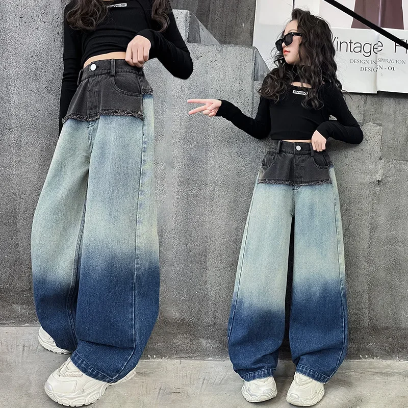 Teenage Girls Gradient Jeans Spring Autumn Children Denim Wide Leg Pants Kids Elastic Waist Loose Long Trousers
Teenage Girls Gradient Jeans Spring Autumn Children Denim Wide Leg Pants Kids Elastic Waist Loose Long Trousers