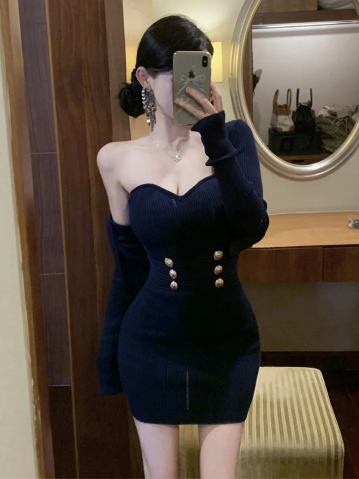 Elegant Knitted Two-Piece Set Sexy Trendy Girl Strapless Bodycon Dress with Open Cardigan Comfortable Cotton Long Sleeve
Elegant Knitted Two-Piece Set Sexy Trendy Girl Strapless Bodycon Dress with Open Cardigan Comfortable Cotton Long Sleeve
