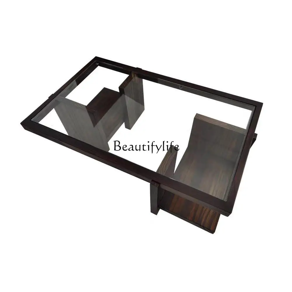 Minimalist solid wood tempered glass square coffee table living room home simple modern medieval tea table
Minimalist solid wood tempered glass square coffee table living room home simple modern medieval tea table