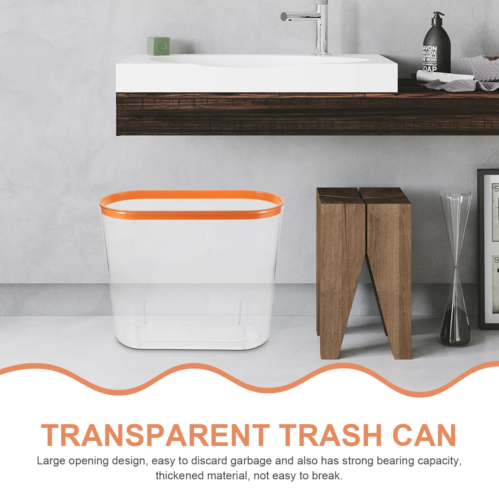 1pc Simple Design Plastic Trash Can Large Opening Clear Garbage Bin For Kitchen Bathroom Office Household Wastebasket
1pc Simple Design Plastic Trash Can Large Opening Clear Garbage Bin For Kitchen Bathroom Office Household Wastebasket