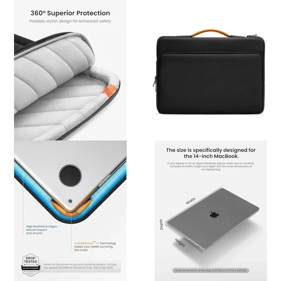 360 Protective Laptop Carrying Case Compatible with 14-inch MacBook Pro M5 Pro/Max (2026) A3426 A3427, M4/M3/M2/M1 Pro/Max, 12.9-13 Inch iPad Pro/Air, Water-Resistant Accessory Sleeve Bag
360 Protective Laptop Carrying Case Compatible with 14-inch MacBook Pro M5 Pro/Max (2026) A3426 A3427, M4/M3/M2/M1 Pro/Max, 12.9-13 Inch iPad Pro/Air, Water-Resistant Accessory Sleeve Bag
