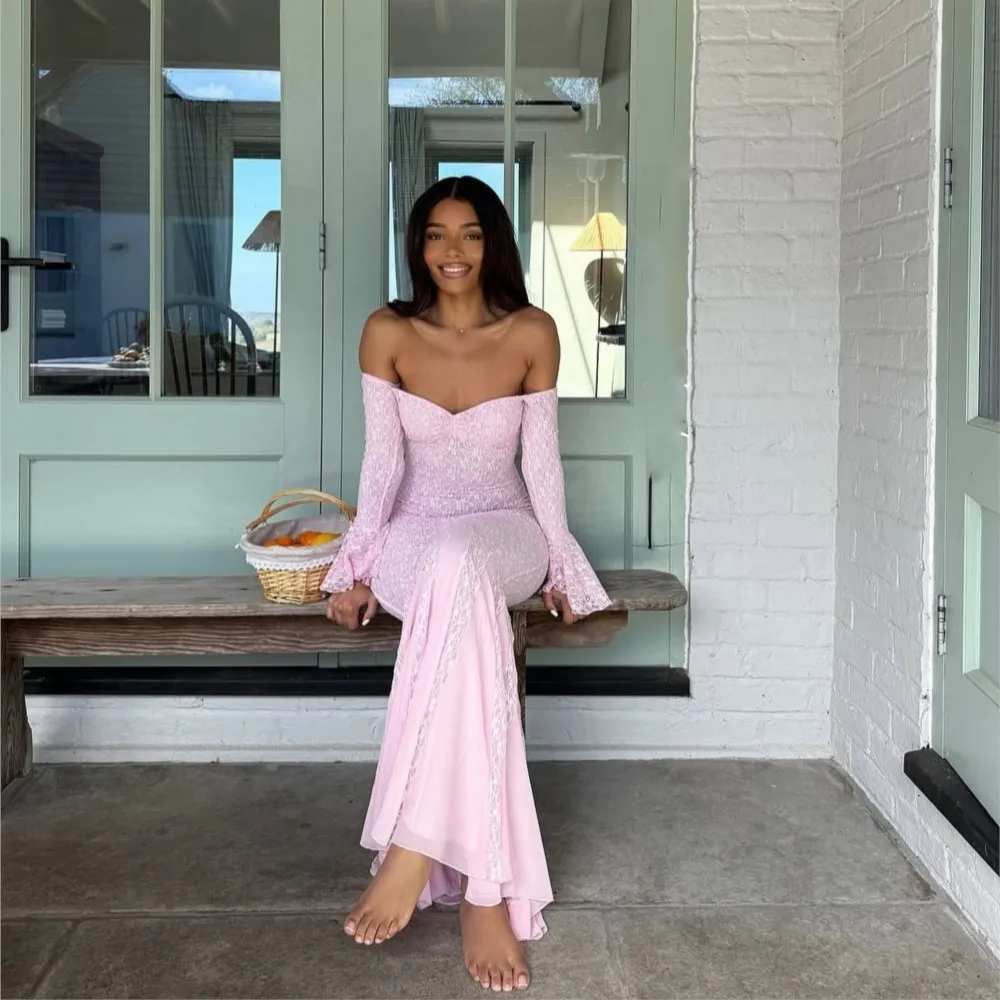 Trumpet Sleeve Mesh Lace Tube Top Dress Summer Women's Fashionable Sexy One-shoulder Long-sleeved Fishtail Dress Ropa Mujer
Trumpet Sleeve Mesh Lace Tube Top Dress Summer Women's Fashionable Sexy One-shoulder Long-sleeved Fishtail Dress Ropa Mujer