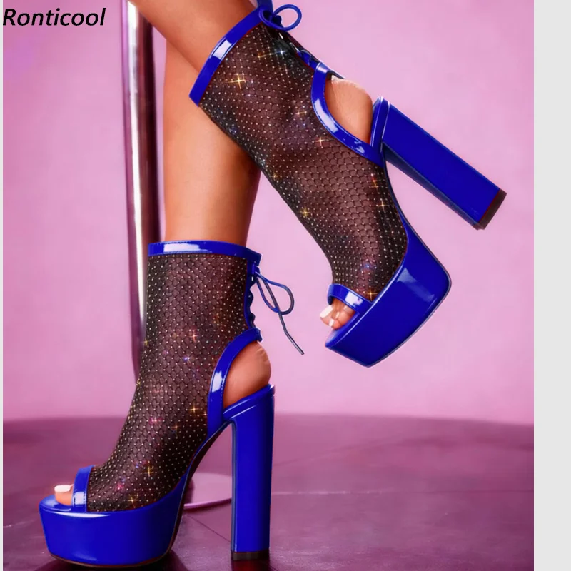 Ronticool Handmade Blue Patent Leather Platform Heels with Mesh Upper - Custom Crafted Women's Shoes Size 5-20
Ronticool Handmade Blue Patent Leather Platform Heels with Mesh Upper - Custom Crafted Women's Shoes Size 5-20
