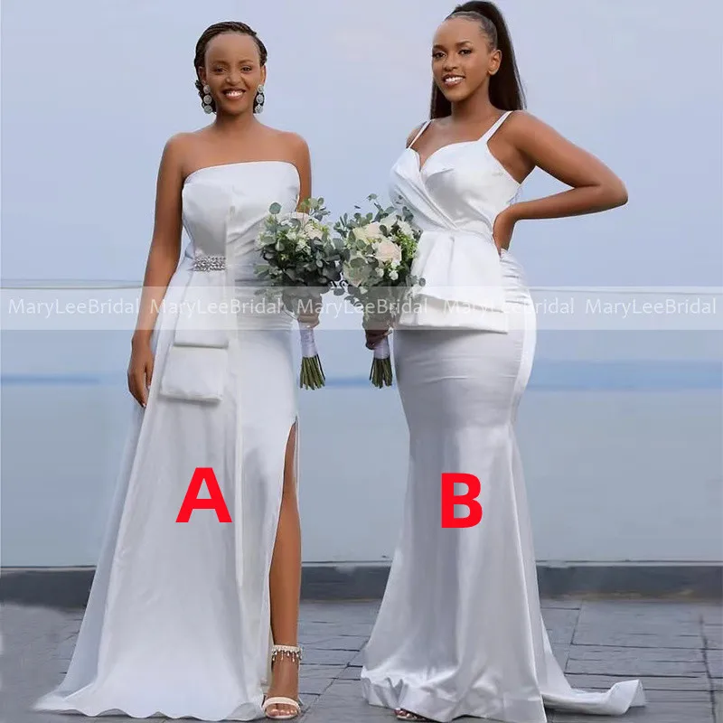 White Shiny Satin Mermaid Bridesmaid Dresses with Ribbon 2022 Stylish Side Split Long Wedding Party Dress Maids Gowns for Women
White Shiny Satin Mermaid Bridesmaid Dresses with Ribbon 2022 Stylish Side Split Long Wedding Party Dress Maids Gowns for Women