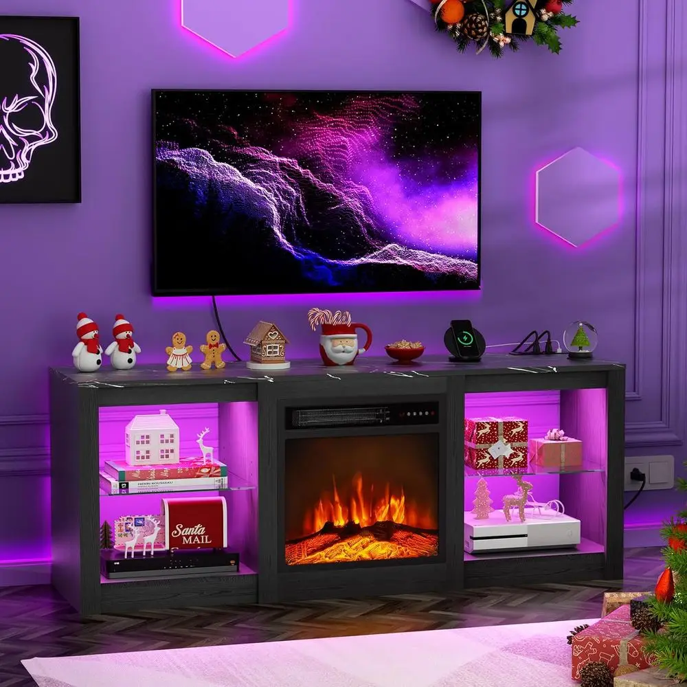 65 TV Electric Fireplace Entertainment Center with 18 LED Fireplace, Glass Shelves, Power Outlets, Remote (Black Marble)
65 TV Electric Fireplace Entertainment Center with 18 LED Fireplace, Glass Shelves, Power Outlets, Remote (Black Marble)