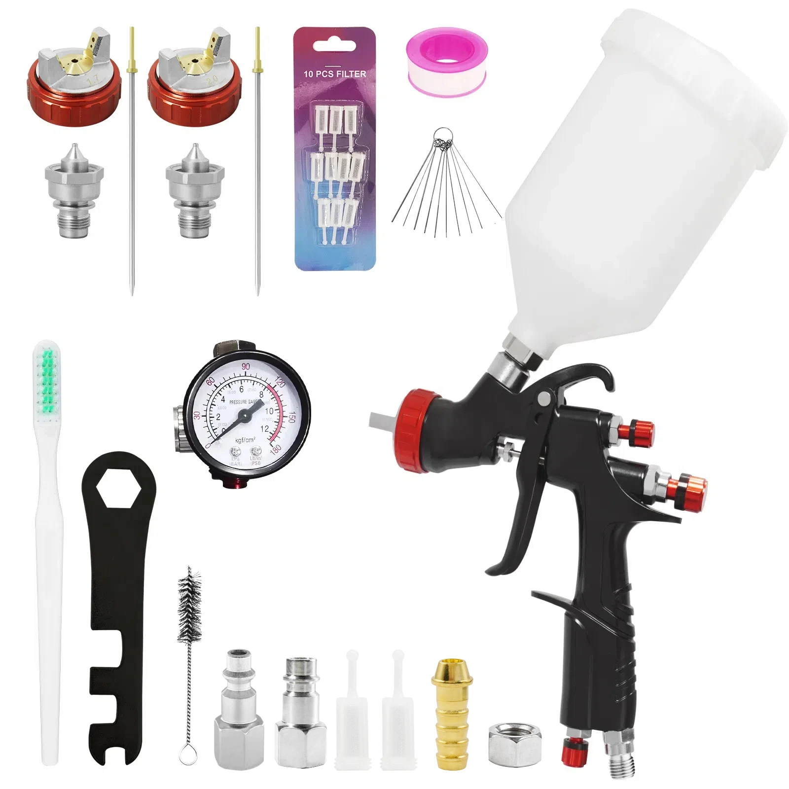 A610 LVLP Air Spray Gun With 1.3/1.7/2.0mm Nozzle Professional Airbrush For Car Airbrush Spray Gun, Black
A610 LVLP Air Spray Gun With 1.3/1.7/2.0mm Nozzle Professional Airbrush For Car Airbrush Spray Gun, Black