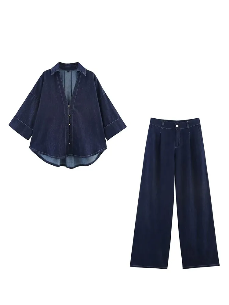Casual Denim Two Piece Set Women Outfits 2025 New Summer Fashion Loose Single Breasted Shirt Top+Chic High Waist Wide Leg Pants
Casual Denim Two Piece Set Women Outfits 2025 New Summer Fashion Loose Single Breasted Shirt Top+Chic High Waist Wide Leg Pants