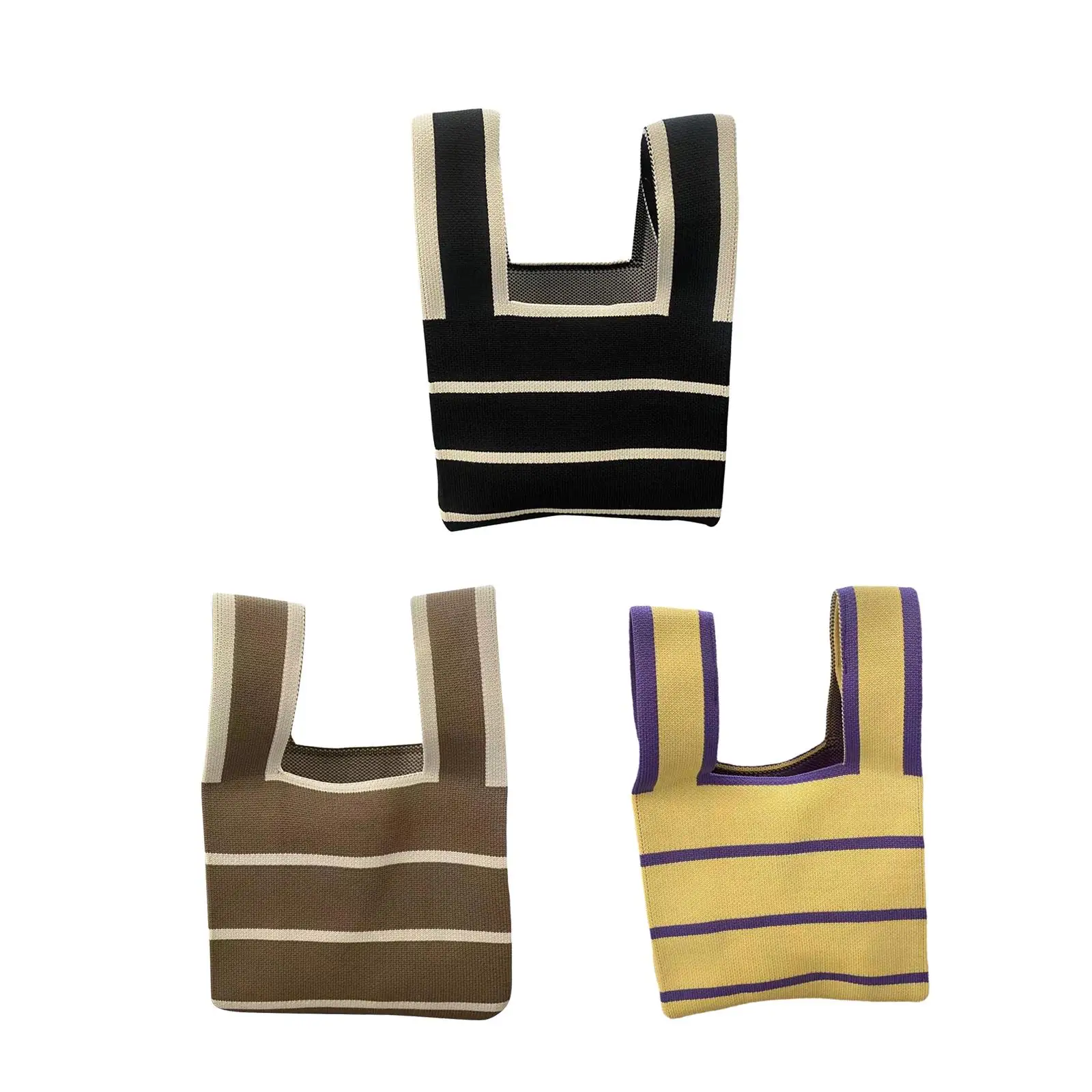 Полосатая контрастная сумка, вязаная сумка 20 см x 35 см, универсальная портативная стильная вязаная сумка из полиэстера для путешествий, вечеринок 
Полосатая контрастная сумка, вязаная сумка 20 см x 35 см, универсальная портативная стильная вязаная сумка из полиэстера для путешествий, вечеринок