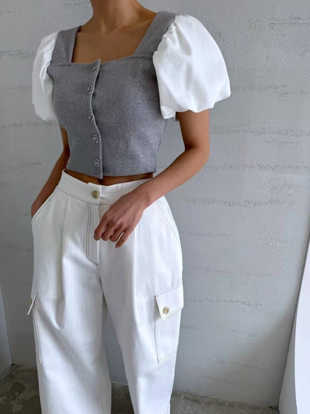 Sweet Color Blo Bubble Sve Square Collar Knitted Top Women Summer Slim Fit Slimming Denim ort Sve Splicing Top
Sweet Color Blo Bubble Sve Square Collar Knitted Top Women Summer Slim Fit Slimming Denim ort Sve Splicing Top