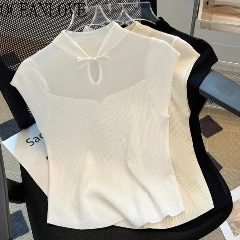 OCEANLOVE Knitted T Shirt for Women Chinese Style Spring Summer Ropa De Mujer Solid Stand Collar Hollow Out Sexy Short Tees
OCEANLOVE Knitted T Shirt for Women Chinese Style Spring Summer Ropa De Mujer Solid Stand Collar Hollow Out Sexy Short Tees