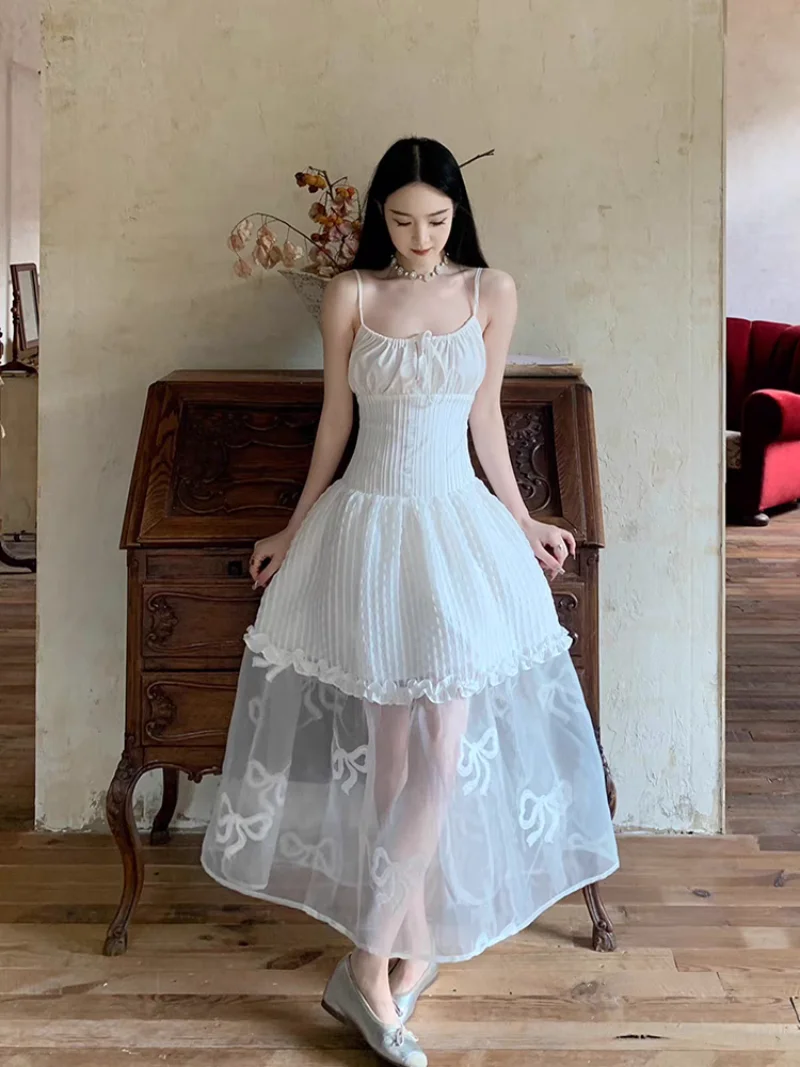 French Style Hot Girl White Strap Dress Women's Summer Mesh Patchwork Slim Lace-up A-line Dress Fashion Female Clothes
French Style Hot Girl White Strap Dress Women's Summer Mesh Patchwork Slim Lace-up A-line Dress Fashion Female Clothes