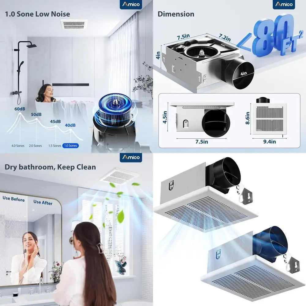 Комплект из 2 потолочных вытяжных вентиляторов мощностью 80 куб. футов в минуту, 1,0 сторон, тихая работа, простая установка, сертифицированная UL
Комплект из 2 потолочных вытяжных вентиляторов мощностью 80 куб. футов в минуту, 1,0 сторон, тихая работа, простая установка, сертифицированная UL