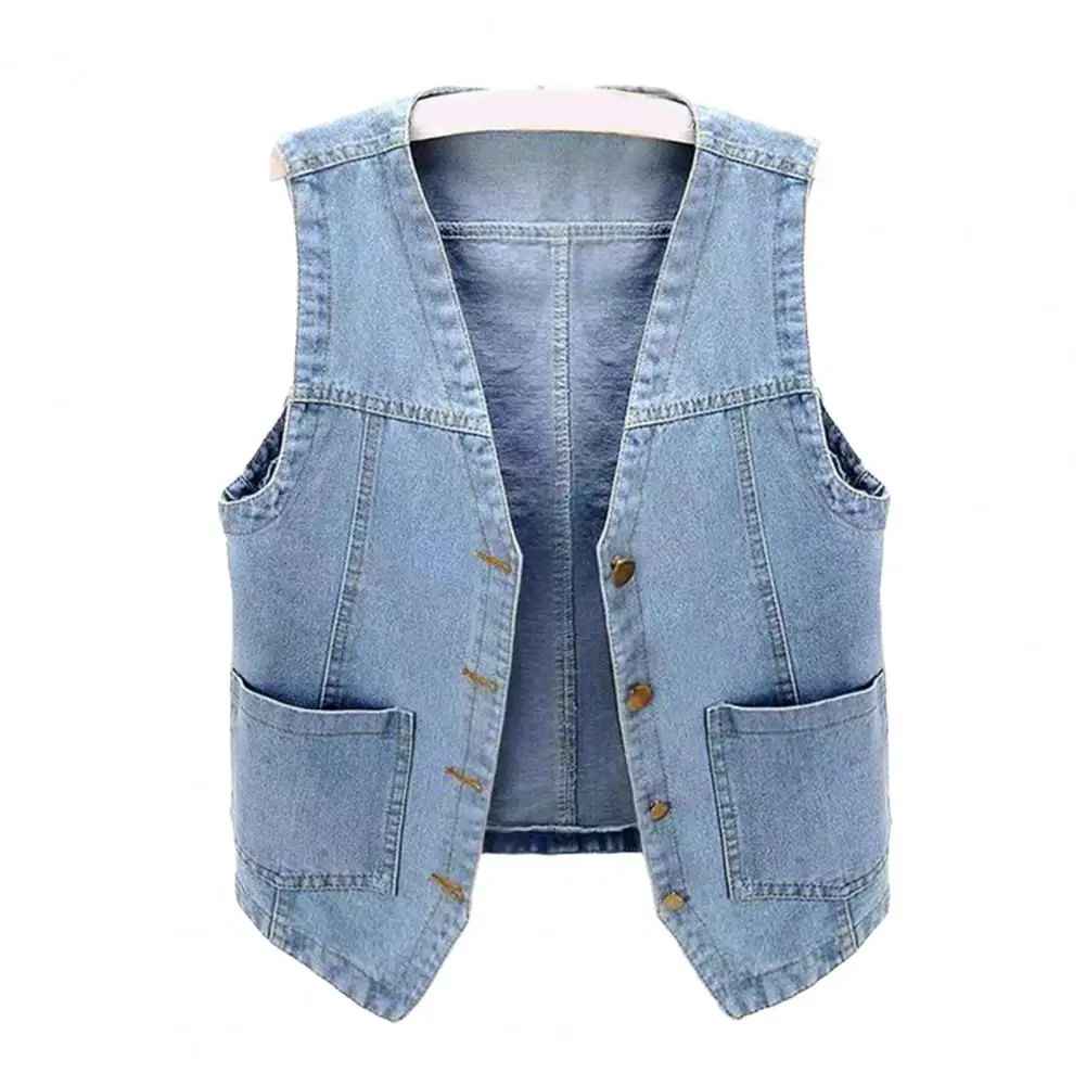 Women Short Denim Vest With Pockets Sleeveless Buton-down Loose Solid Color Cardigan V Neck Urban Style Waistcoat For Outdoor
Women Short Denim Vest With Pockets Sleeveless Buton-down Loose Solid Color Cardigan V Neck Urban Style Waistcoat For Outdoor