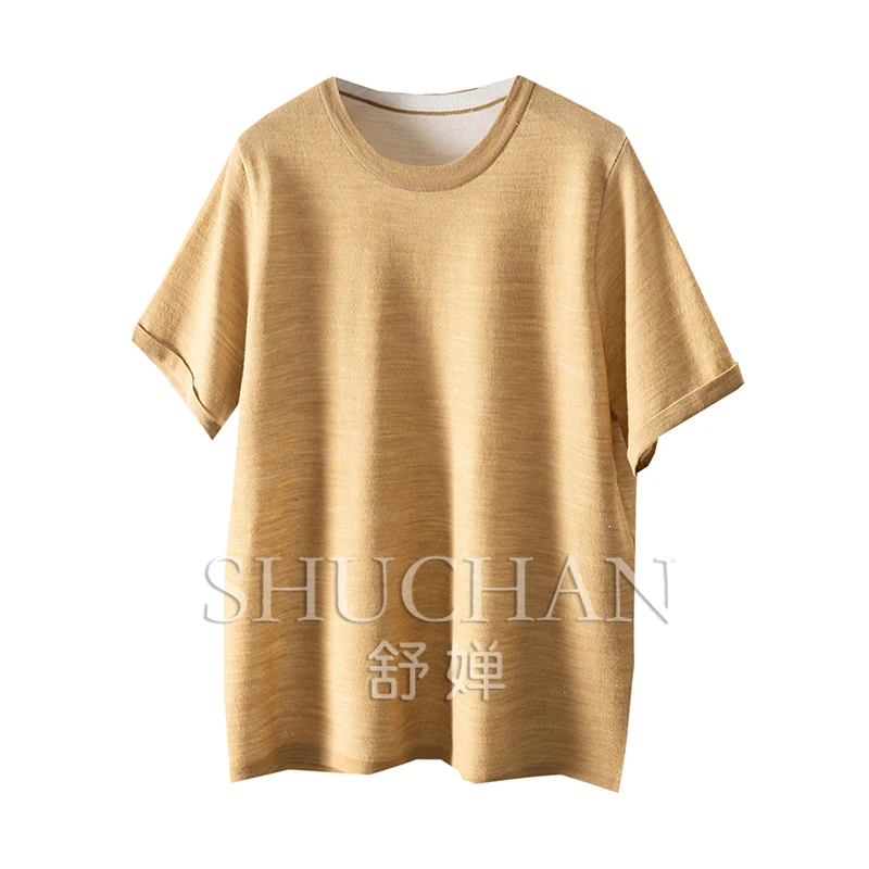 High-quality 48-piece Worsted Wool Sequin Short-sleeved Knitted Sweater Women's 3W73 T Shirt Women
High-quality 48-piece Worsted Wool Sequin Short-sleeved Knitted Sweater Women's 3W73 T Shirt Women