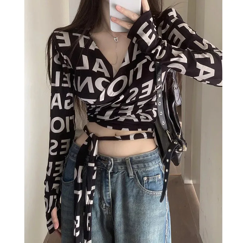 Casual Irregular Bandage Letter Printing Tops Tees Spring Autumn New Long Sleeve Sexy Short T Shirts Y2K Fashion Women Clothing
Casual Irregular Bandage Letter Printing Tops Tees Spring Autumn New Long Sleeve Sexy Short T Shirts Y2K Fashion Women Clothing