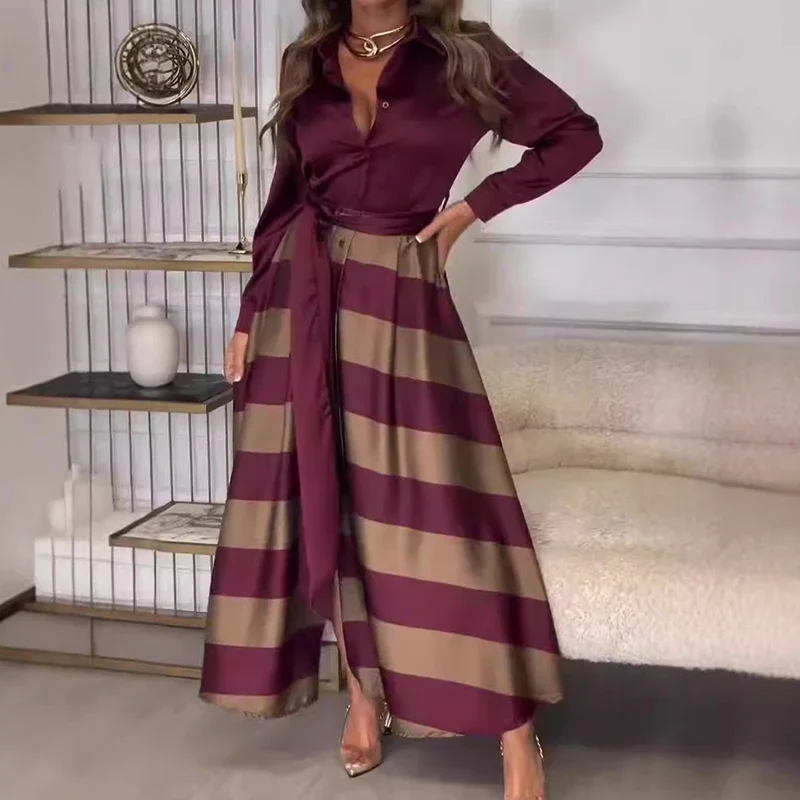 Fashion Lapel Collar Button Waist Long Dress 2024 Casual Long Sleeve Party Dress Women Elegant Striped Print Lace-up Shirt Dress
Fashion Lapel Collar Button Waist Long Dress 2024 Casual Long Sleeve Party Dress Women Elegant Striped Print Lace-up Shirt Dress
