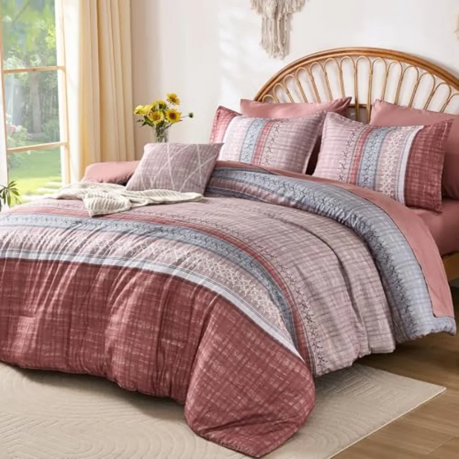 Boho King Comforter Size Set, 8 Pieces Striped Texture Bed in a Bag Bedding Sets, Lightweight Soft Comforter and Sheet Set, All
Boho King Comforter Size Set, 8 Pieces Striped Texture Bed in a Bag Bedding Sets, Lightweight Soft Comforter and Sheet Set, All