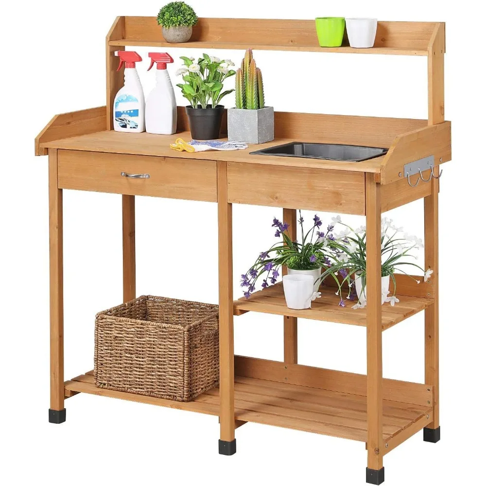 Potting Bench Outdoor Garden Work Bench Station Planting Solid Wood Construction for Horticulture w/Sink Drawer Rack Shelves Na
Potting Bench Outdoor Garden Work Bench Station Planting Solid Wood Construction for Horticulture w/Sink Drawer Rack Shelves Na