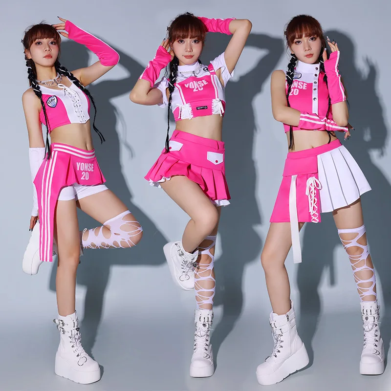 Kpop Girl Group Costume Pink and White Cheerleader Outfit Korean Pop Stage Wear Crop Top Pleated Skirt Set Stage Rave Outfit
Kpop Girl Group Costume Pink and White Cheerleader Outfit Korean Pop Stage Wear Crop Top Pleated Skirt Set Stage Rave Outfit