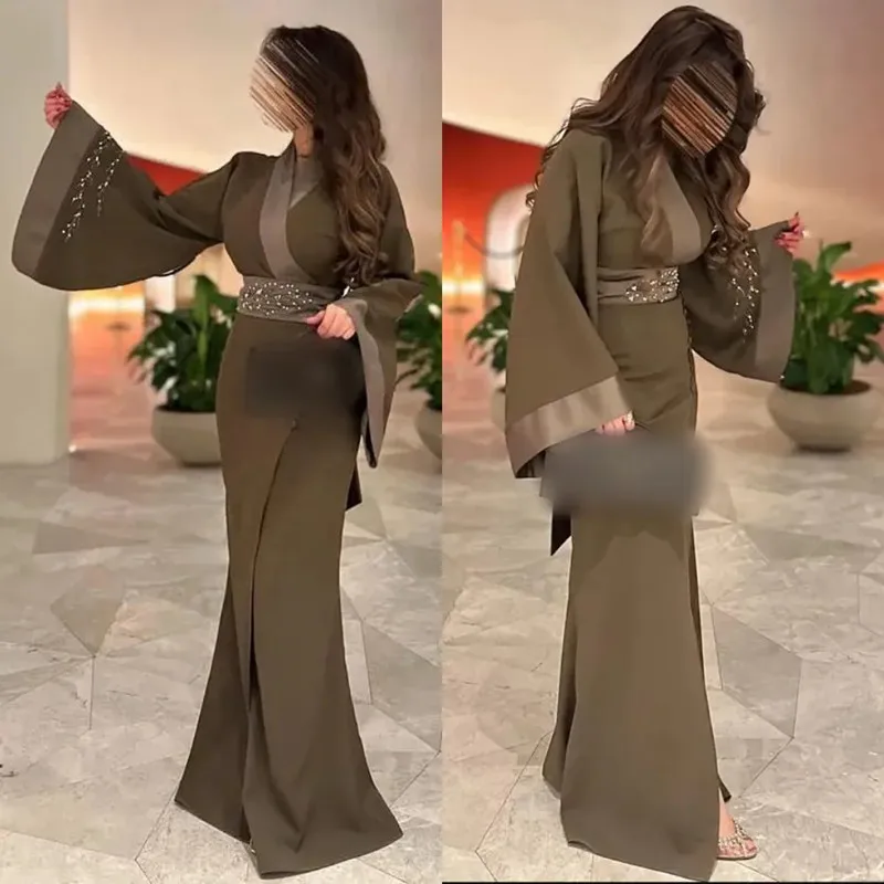 Modern Mermaid Brown Prom Dress Pleated Long Sleeves High Neck Evening Dress Shiny Beaded Party Gowns Saudi Arabia Customized
Modern Mermaid Brown Prom Dress Pleated Long Sleeves High Neck Evening Dress Shiny Beaded Party Gowns Saudi Arabia Customized